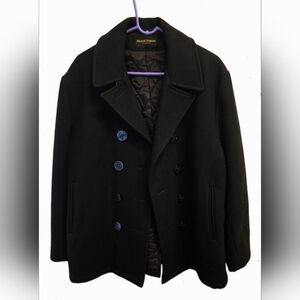 Rare VTG 80s Michelle Francois Wool Black Peacoat Anchor Buttons Heavy